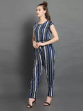 Darzi Women's Crepe Stripe Print Cap Sleeves Jumpsuit Roposo Clout