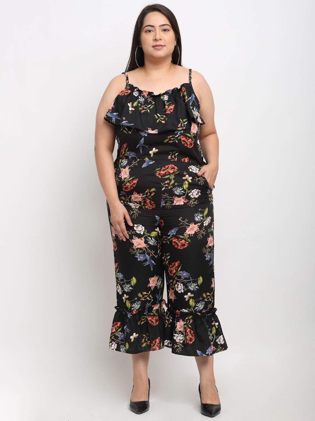 Flambeur Women's Plus Size Crepe Floral Jumpsuits Roposo Clout