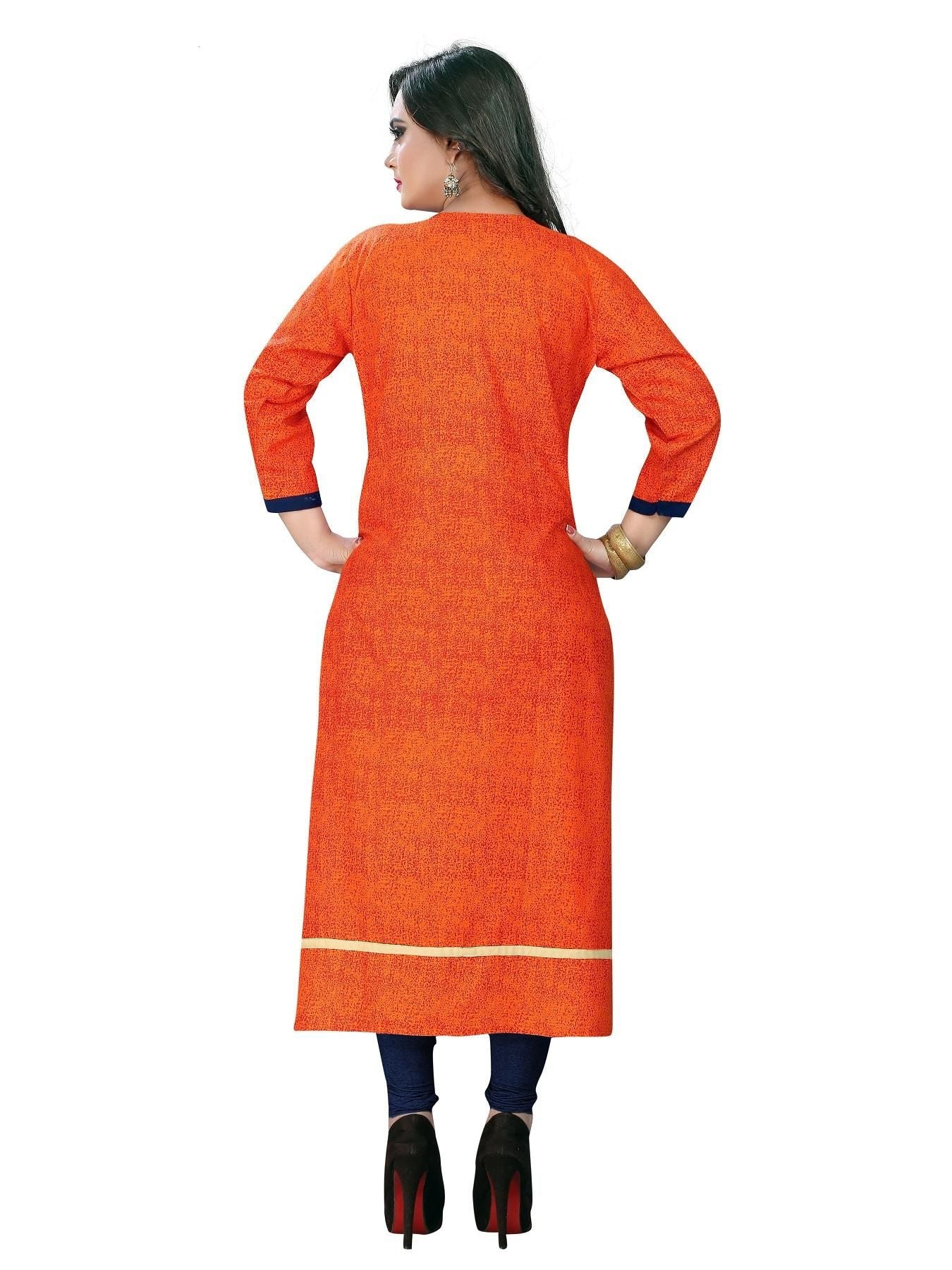 Buys Women's Orange, Blue Color Rayon Straight Kurta Roposo Clout
