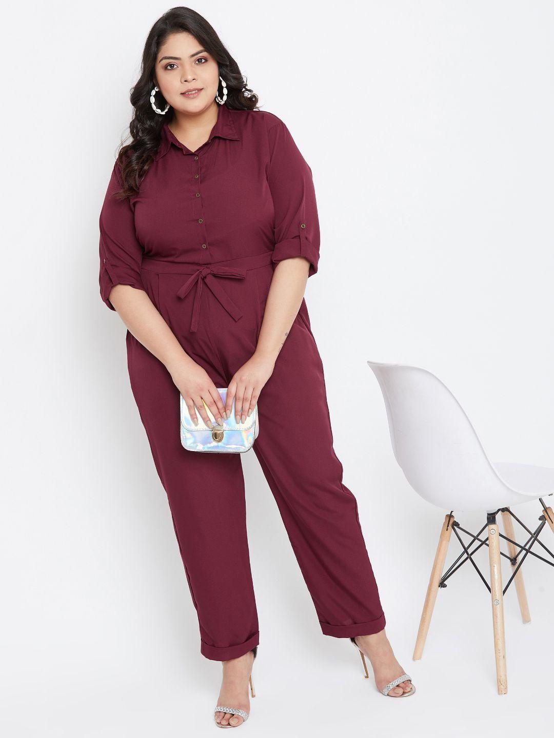 UPTOWNIE Women's Plus Size Crepe Solid Shirt Style Jumpsuit Roposo Clout