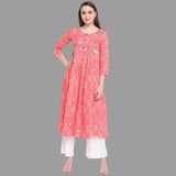 Vbuyz Women's Printed Anarkali Cotton Light Pink Kurta Roposo Clout