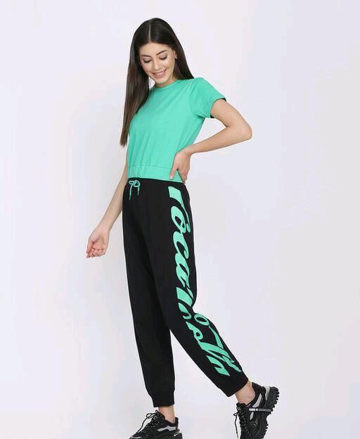 Women's Cotton Solid Side Printed Tracksuit Roposo Clout