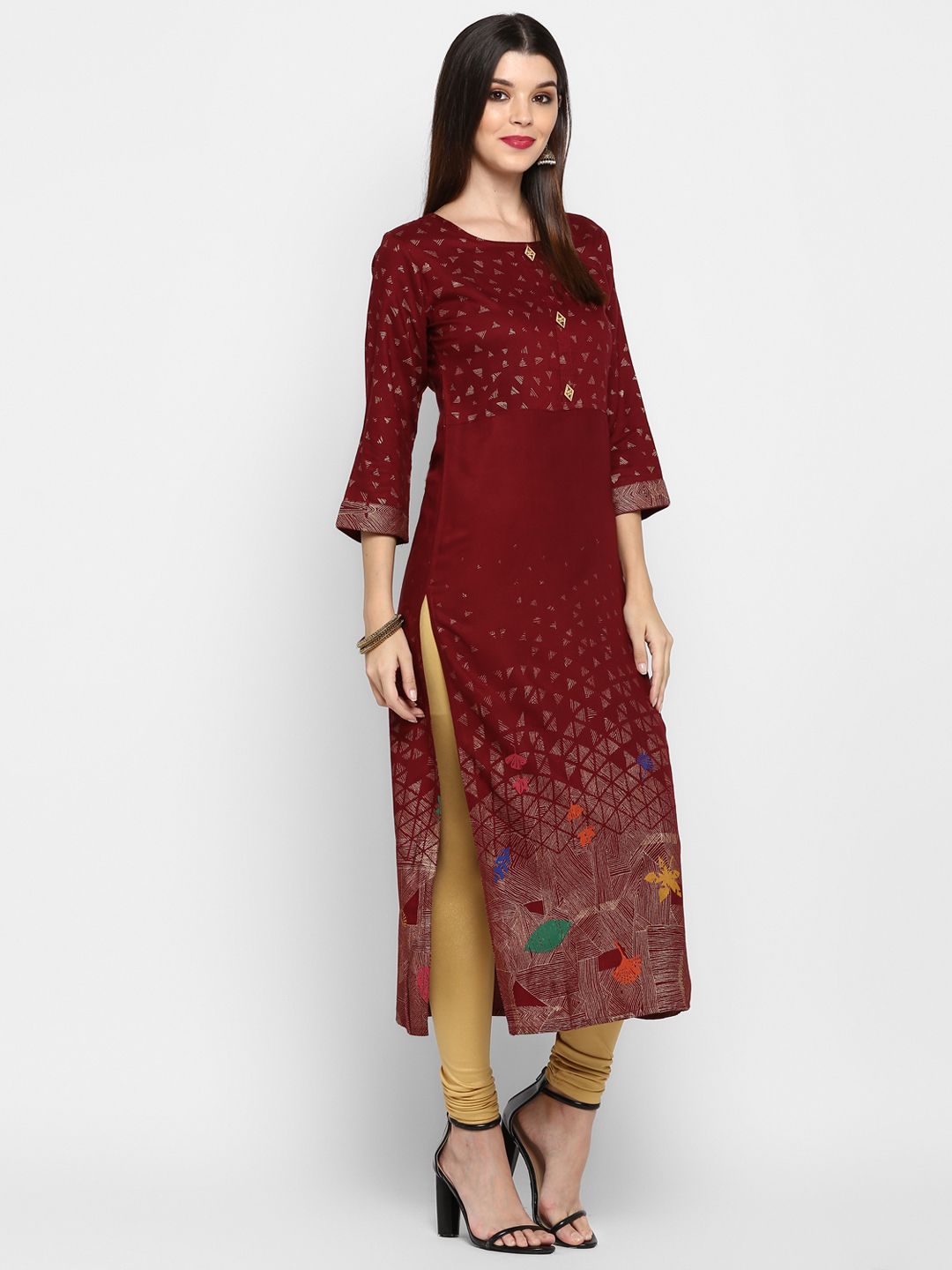 Vbuyz Women's Dark Maroon Color Rayon Straight Kurta Roposo Clout