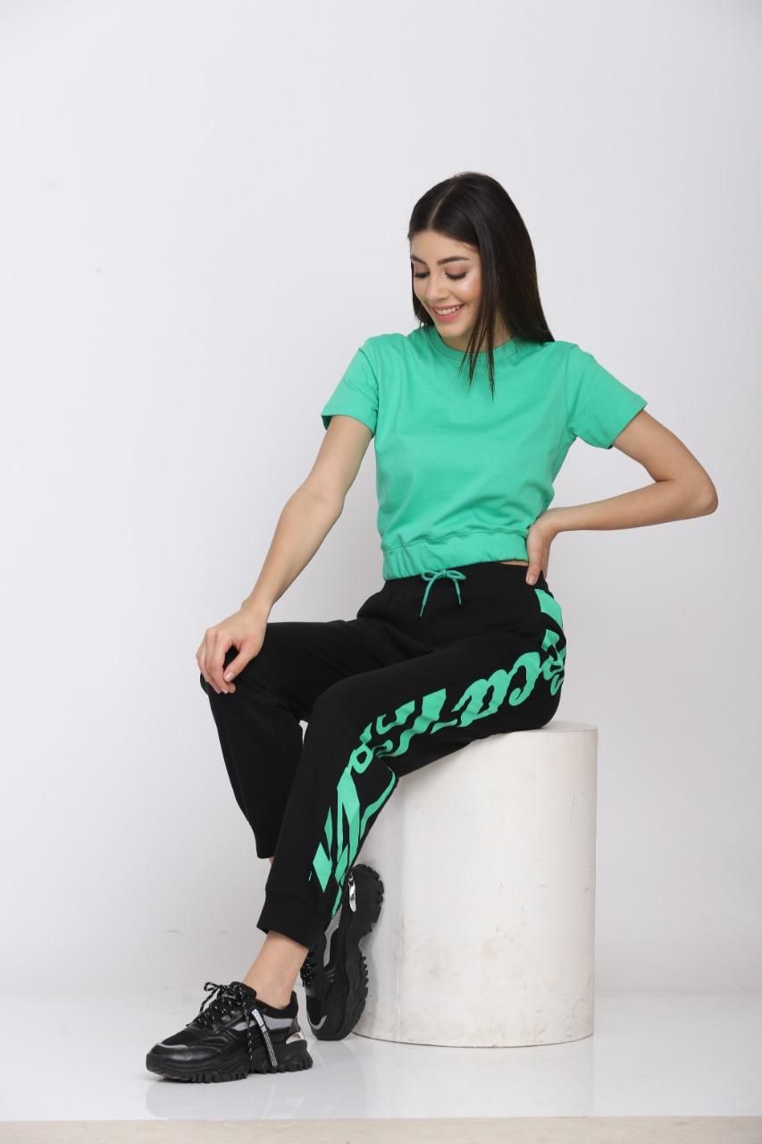 Women's Cotton Solid Side Printed Tracksuit Roposo Clout