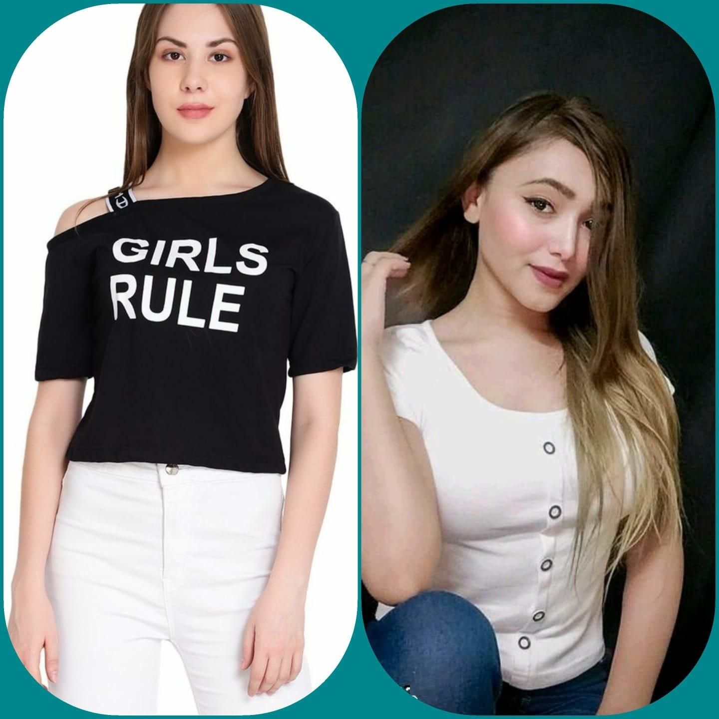 Women's Lycra Solid/Typography Print Top Buy 1 Get 1 Free Roposo Clout