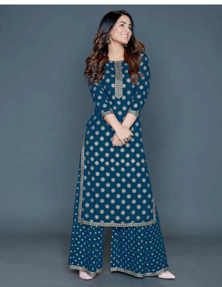 Latest Rayon Printed Kurti Palazzo Set Roposo Clout