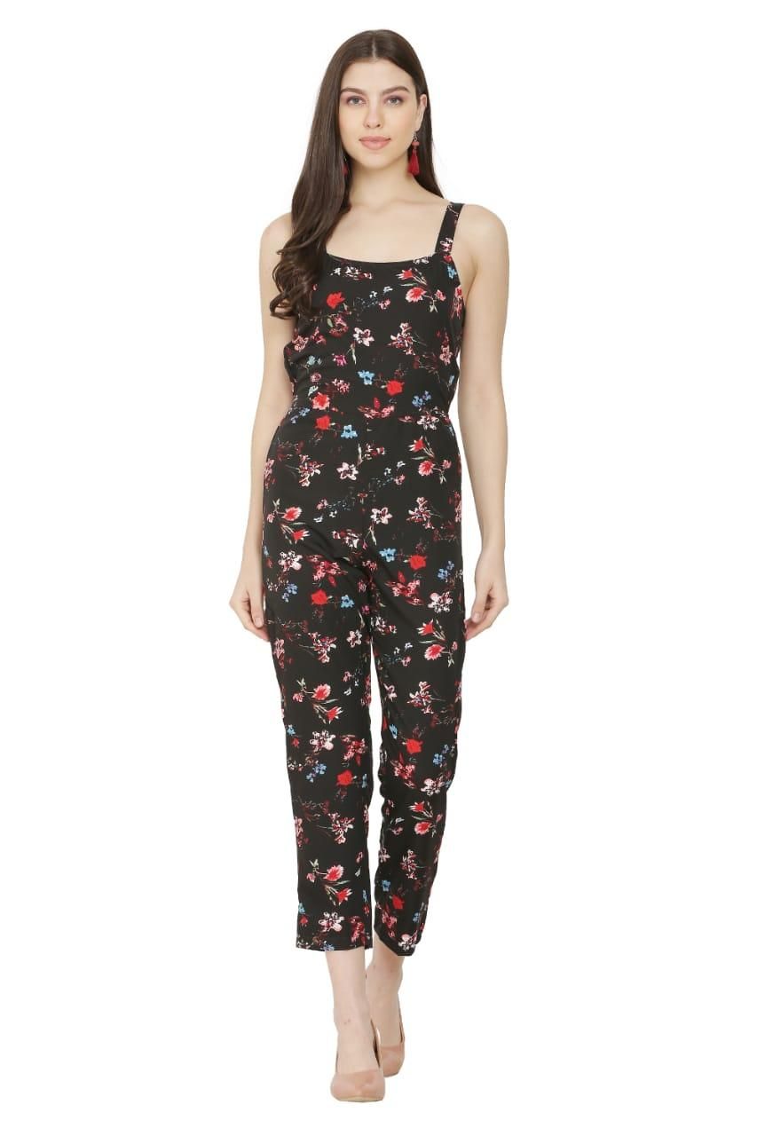 Women's Crepe Floral Print Shoulder Strap Straight Jumpsuit Roposo Clout