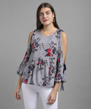 Women's Rayon Floral Print Cold Shoulder Top Roposo Clout