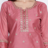 Vbuyz Women's Sequence Work/Hand Work Straight Chanderi Dark Peach Kurta Roposo Clout