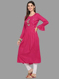 Buys Women's Pink Color Rayon Anarkali Kurta Roposo Clout