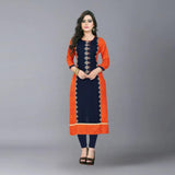 Buys Women's Orange, Blue Color Rayon Straight Kurta Roposo Clout