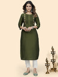 Vbuyz Women's Embroidered Straight Viscose Green Stitched Kurta Roposo Clout
