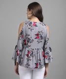 Women's Rayon Floral Print Cold Shoulder Top Roposo Clout
