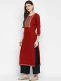 Vbuyz Women's Sequence & Solid Straight Rayon Maroon Kurta Roposo Clout