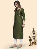 Vbuyz Women's Embroidered Straight Viscose Green Stitched Kurta Roposo Clout
