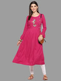 Buys Women's Pink Color Rayon Anarkali Kurta Roposo Clout