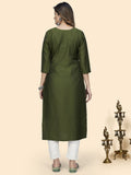 Vbuyz Women's Embroidered Straight Viscose Green Stitched Kurta Roposo Clout