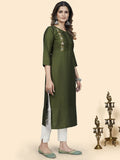 Vbuyz Women's Embroidered Straight Viscose Green Stitched Kurta Roposo Clout