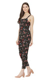 Women's Crepe Floral Print Shoulder Strap Straight Jumpsuit Roposo Clout