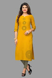 Vbuyz Women's Yellow Color Slub Cotton Straight Kurta Roposo Clout