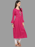 Buys Women's Pink Color Rayon Anarkali Kurta Roposo Clout