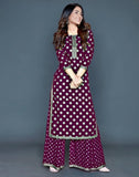 Pretty Printed With Lace Border Rayon Kurti Palazzo Set Roposo Clout