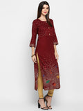 Vbuyz Women's Dark Maroon Color Rayon Straight Kurta Roposo Clout